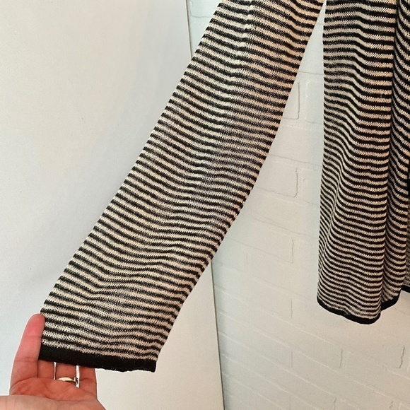 Ronit Zilkha knit Cardigan 100% Linen longsleeve Stripes Cream Black S Oversized - Picture 6 of 8